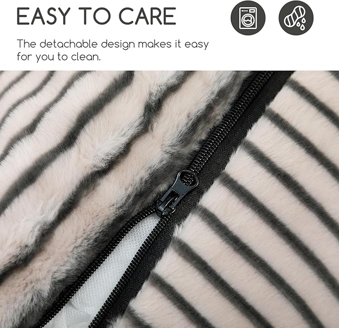 Hollypet Cat Bed Fluffy Plush Mutifuctional Double-Layer Soft Pet Couch Orthopedic Sofa Nest Beds for Small Cats and Dogs, Dark Gray Stripes (25x20x13 inch)