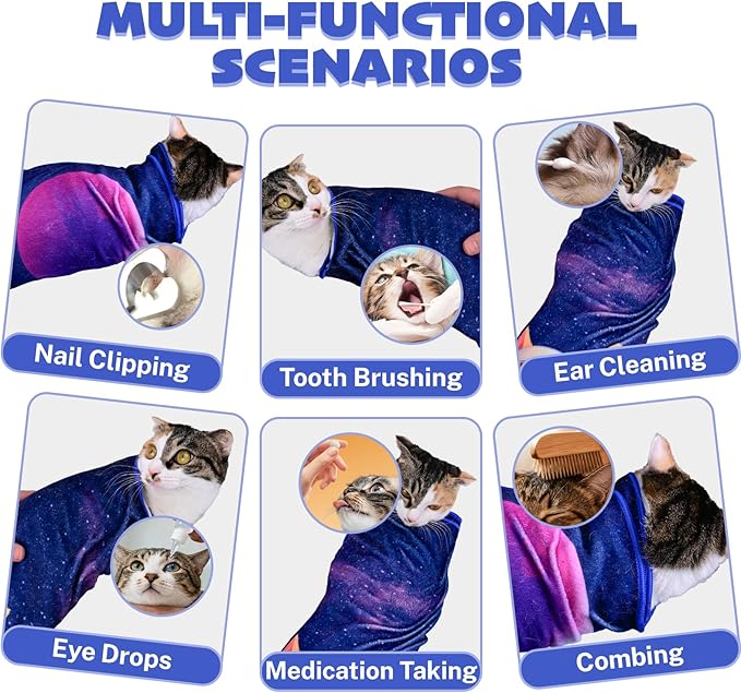 19.7" Cat Wrap for Grooming Cat Pets Rabbit Cats Wrap for Cutting Nails Cat Restraint for Nail Clipping Self Adhesive Blanket Restraint Clothes for Cats