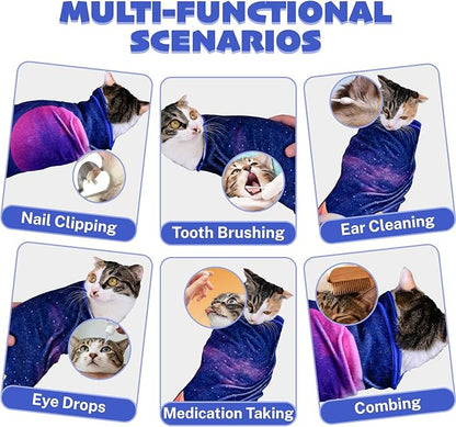 27.6" Cat Wrap for Grooming Cat Pets Rabbit Cats Wrap for Cutting Nails Cat Restraint for Nail Clipping Self Adhesive Blanket Restraint Clothes for Cats