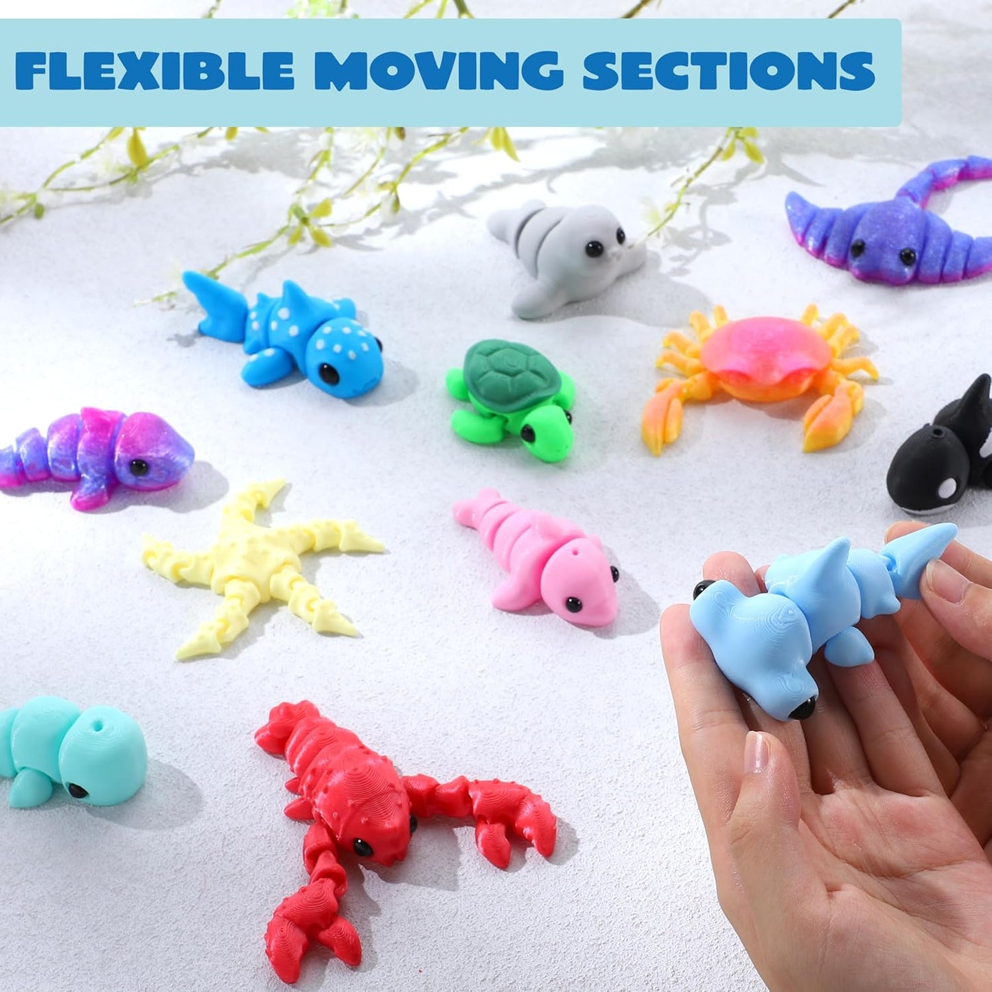 JOYIN 12 Pcs 3D Printed Ocean Animals Set, Mini Animals 3D Printed Toys - Cute Articulated Flexible Figurines Fidget Toys for Party Favors Birthday Gifts Desk Pets Office Home Decor