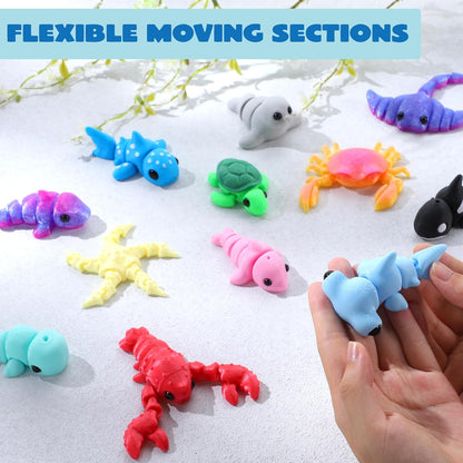 JOYIN 12 Pcs 3D Printed Ocean Animals Set, Mini Animals 3D Printed Toys - Cute Articulated Flexible Figurines Fidget Toys for Party Favors Birthday Gifts Desk Pets Office Home Decor