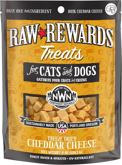 Northwest Naturals Raw Rewards Freeze-Dried Cheddar Cheese Treats for Dogs and Cats - Bite-Sized Pieces - Healthy, 1 Ingredient, Human Grade Pet Ingredients, All Natural, Proudly Made in USA, 6 Oz