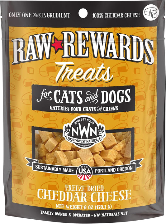 Northwest Naturals Raw Rewards Freeze-Dried Cheddar Cheese Treats for Dogs and Cats - Bite-Sized Pieces - Healthy, 1 Ingredient, Human Grade Pet Ingredients, All Natural, Proudly Made in USA, 6 Oz