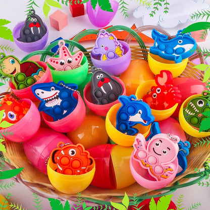 24 Pack Prefilled Easter Eggs with Toys,2.7inch Easter Eggs Filled with Sea Animal Pop Toys,Easter Basket Stuffers for Kids,Prefilled Eggs for Easter Egg Hunt