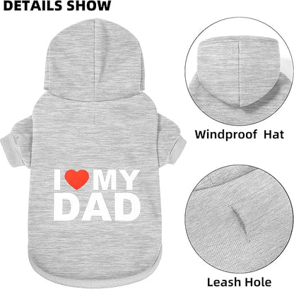 GreenJoy Dog Sweater Dog Hoodie Cold Weather Coat Hooded Sweatshirt for Puppies,Cats, Small Medium Large Dogs (Light Grey(I Love My Dad), XX-Large)