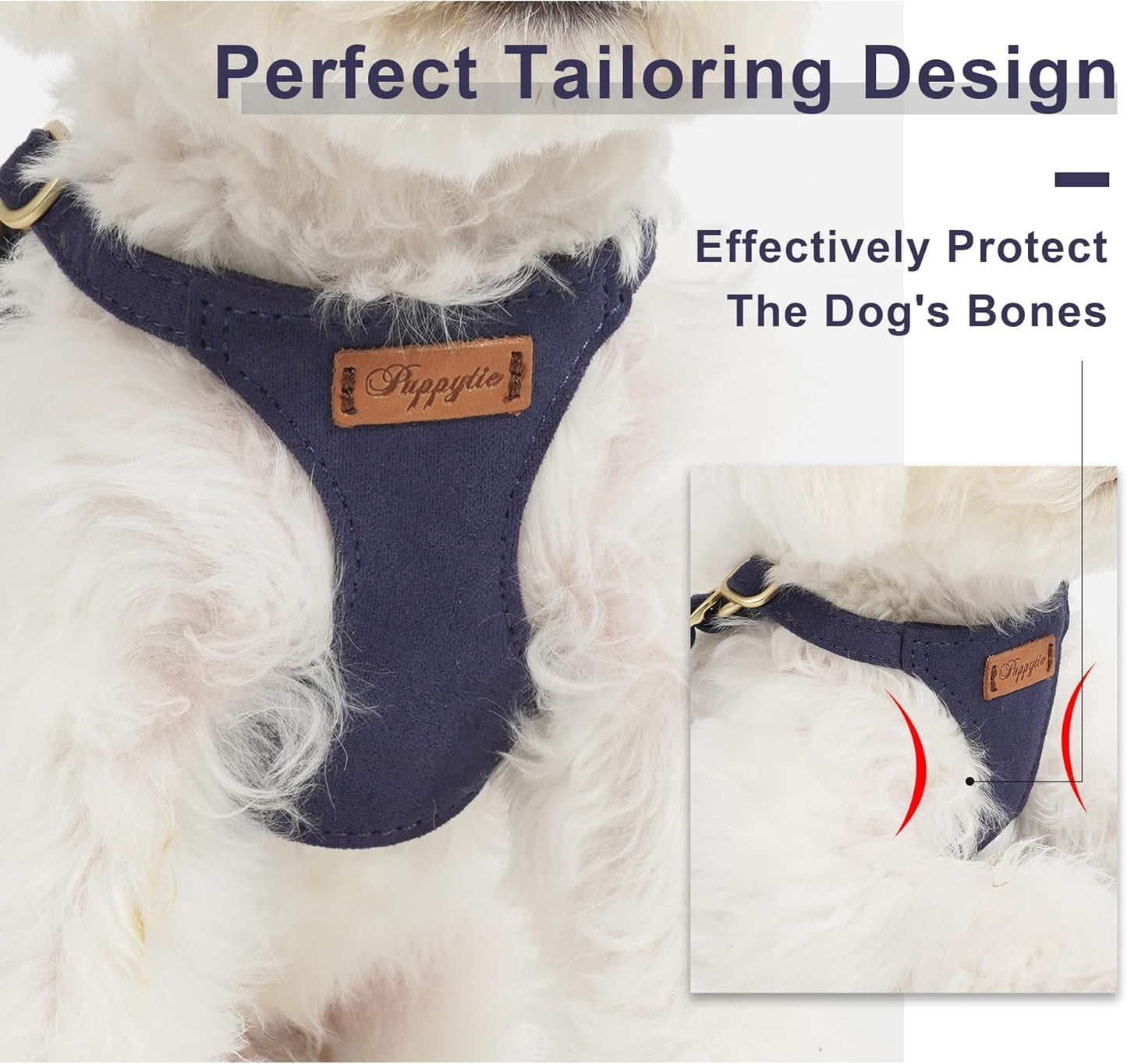 Puppytie No Pull XXS Puppy Harness with Multifunction Dog Leash,Soft Adjustable No Choke Escape Proof Pet Harness Vest,Navy,XXS