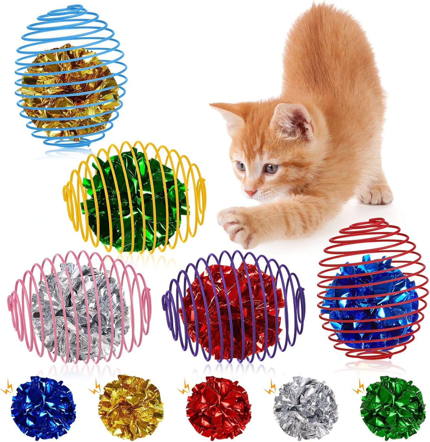 Jecery 5 Pcs Halloween Cat Spring Balls Toys Stretchable Rolling Balls Colorful Playful Coils Interactive Spring Action Toy Caged Rats for Kitten Cat Pet Supplies(Crinkle Ball,Multicolor,5 Pcs)