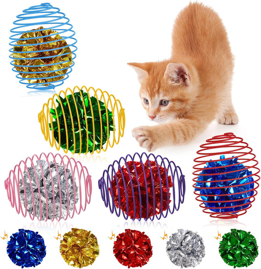 Jecery 5 Pcs Halloween Cat Spring Balls Toys Stretchable Rolling Balls Colorful Playful Coils Interactive Spring Action Toy Caged Rats for Kitten Cat Pet Supplies(Crinkle Ball,Multicolor,5 Pcs)