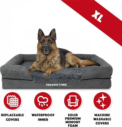 The Dog’s Bed, XL Grey Fur,Memory Foam, Pain Relief: Arthritis, Hip & Elbow Dysplasia, Post Surgery, Lameness, Supportive, Calming, Waterproof Washable Cover