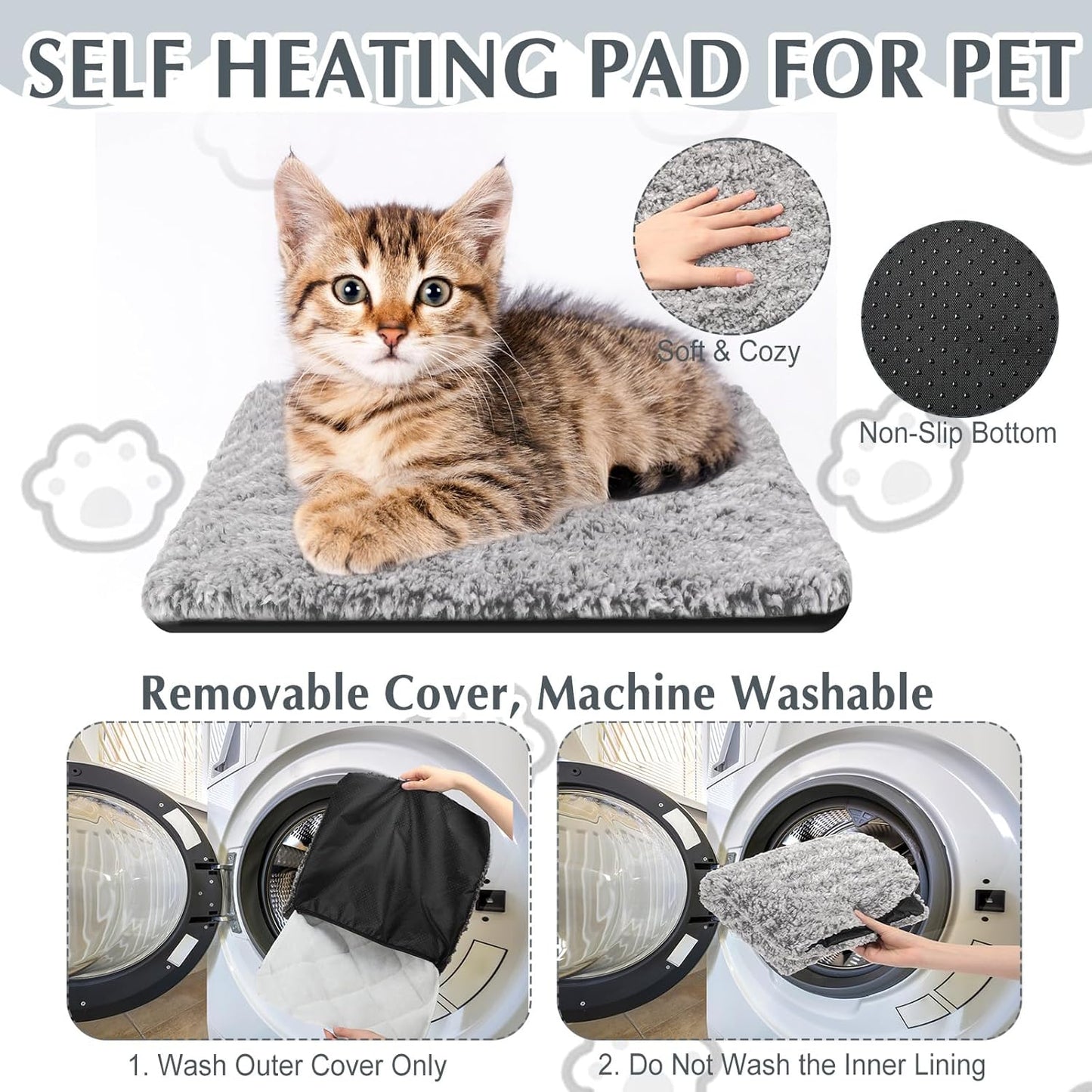 4 Pack Self Warming Cat Pads Self Heating Cat Mat Washable Homeless Dogs Thermal Pads Kennel Pad Reflects Body Heat Warm Crate Bed Mat for Indoor Outdoor Pet(Gray,12 x 12 Inch)