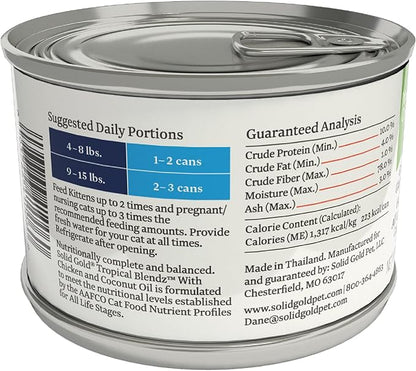 Solid Gold Tropical Blendz Wet Cat Food - Chicken Pate in Coconut Oil - Canned Cat Food, 16 Pack