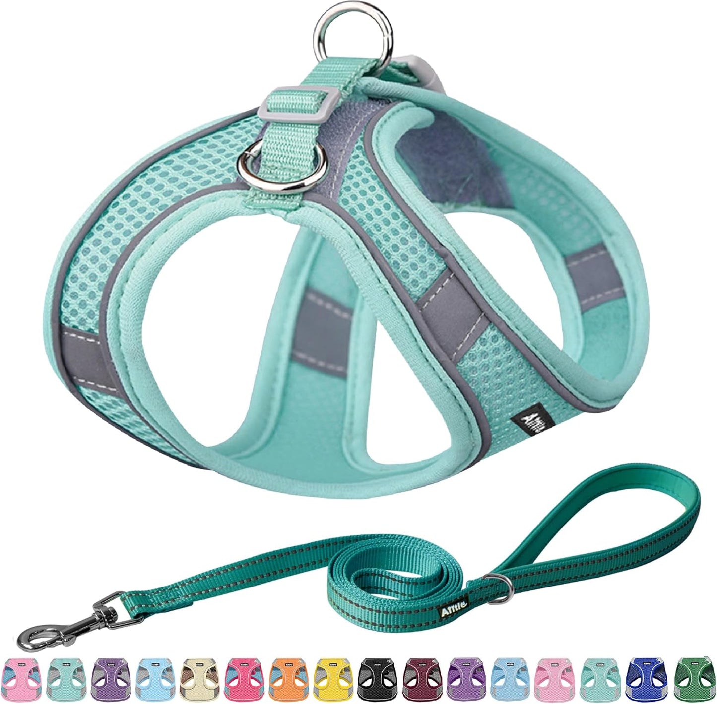 AIITLE Easy Walk Dog Harness and Leash Set - Pet Supply No Pull, Step in Adjustable Pet Harnesses with Padded Vest for Summer, No Choke Over, Easy to Put on Medium Dogs Pure Turquoise L