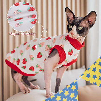PUMYPOREITY Sphynx Cat Clothes - Stretchy Sweater, Soft Hairless Shirt, Pullover Pajamas, Turtleneck for Sphynx Cornish Rex, Devon Rex - Red, L