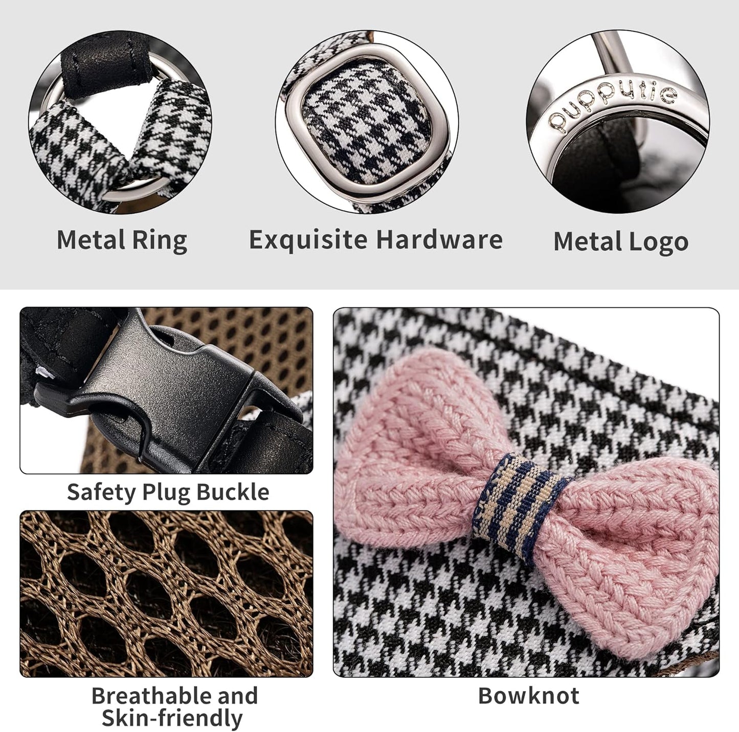 Puppytie No Pull xs Dog Harness with Multifunction Dog Leash,Soft Adjustable No Choke Escape Proof Pet Harness Vest,Knitted Black-White,xs