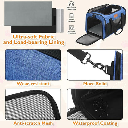 PETUX TSA Approved Pet Carrier in Cabin, 17"x11"x9.5" Soft Cat Carriers for Small Cat up to 12 lb, Top-Open Portable and Breathable Pet Carrier Airline Approved for Travel and Vet Visit, Blue