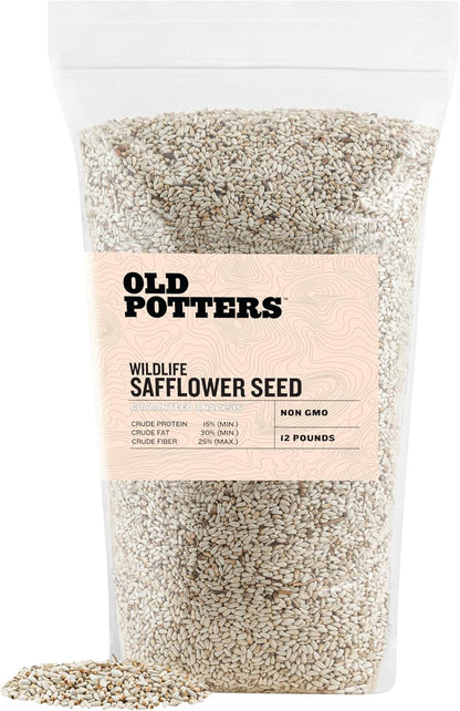 Old Potters Wildlife Safflower Seed for Wildlife Bird Feeding, Non-GMO and USA Small Farm Grown, 12 lbs