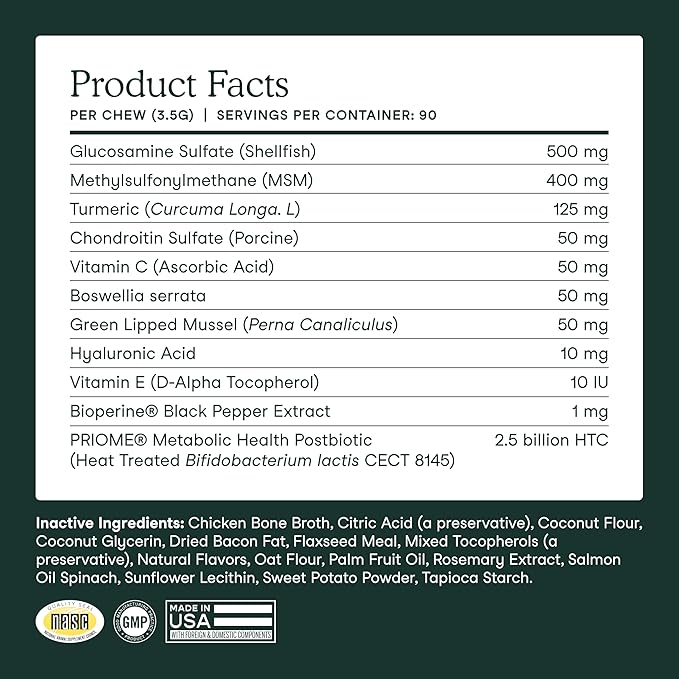 Fera Pets Hip & Joint Supplement for Dogs with Glucosamine, MSM, Chondroitin, & Green Lipped Mussel - Supports Healthy Joints and Weight Management - 30 Soft Chews