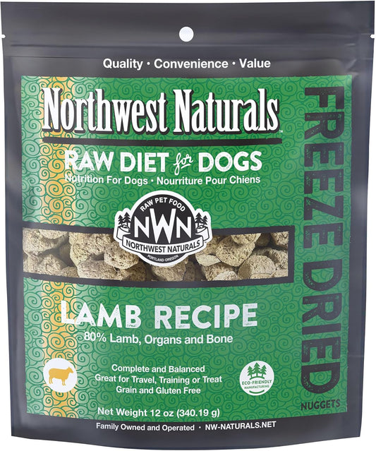 Northwest Naturals Freeze-Dried Lamb Dog Food - Bite-Sized Nuggets - Grain-Free, High-Protein, Raw Diet, Human-Grade, Limited Ingredients, All Natural, Nutrient-Dense, Healthy & Nutritious - 25 Oz