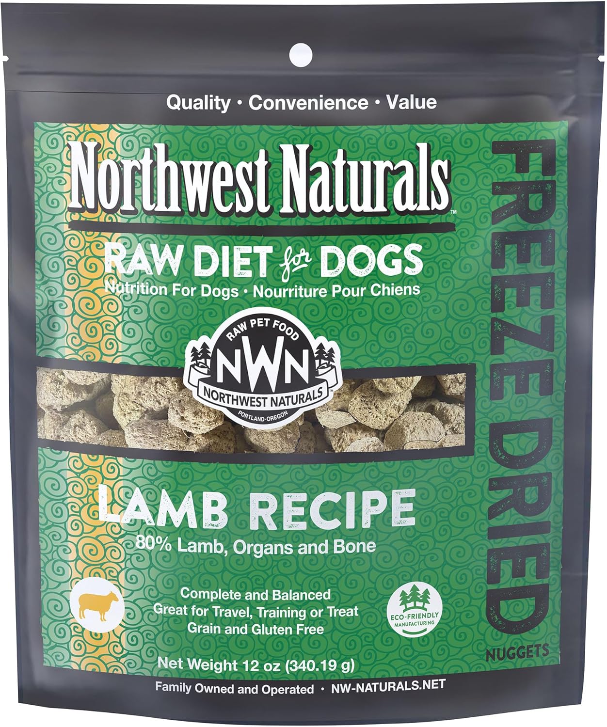 Northwest Naturals Freeze-Dried Lamb Dog Food - Bite-Sized Nuggets - Grain-Free, High-Protein, Raw Diet, Human-Grade, Limited Ingredients, All Natural, Nutrient-Dense, Healthy & Nutritious - 12 Oz
