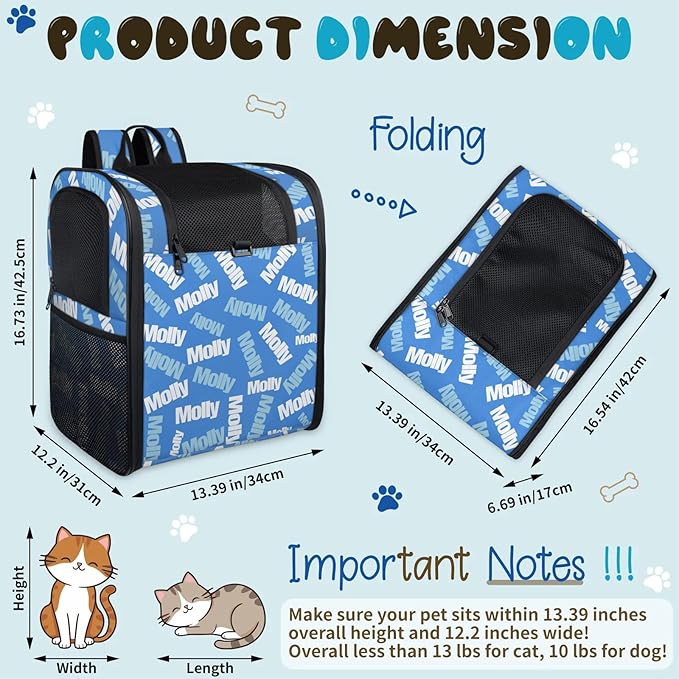 Cat Backpack Carrier-Customizable, Breathable Pet Carrier Backpack for Outdoor Travel/Vet Visits/Daily Use, Adjustable & Secure Design for Small Dogs and Cats Style2