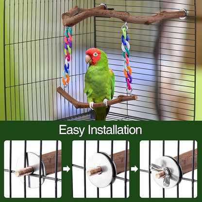 Bird Swing Toys, Standing Bird Perch with Natural Grape Wood, U Shape Hangable Birdcage Accessories, Birds Chewing Toy for Budgerigars, Parakeets, Cockatiels, Conures, Lovebirds, Finches (2Pack)