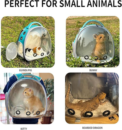 Bearded Dragon Lizard Backpack Carrier with Harness and Leash Set, Small Animal Carrier Backpack, Space Capsule Bubble Window, Small Pet Carrier Backpack, Airline Approved(Green)