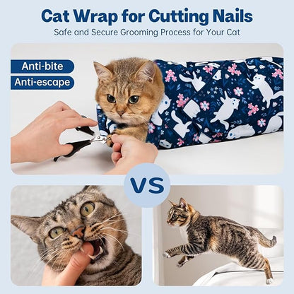 Paw Legend 21.7" Cat Wrap for Grooming Cat Wrap for Cutting Nails Cat Restraint for Nail Clipping Self Adhesive Blanket Restraint Cloth for Cats Within 6lbs