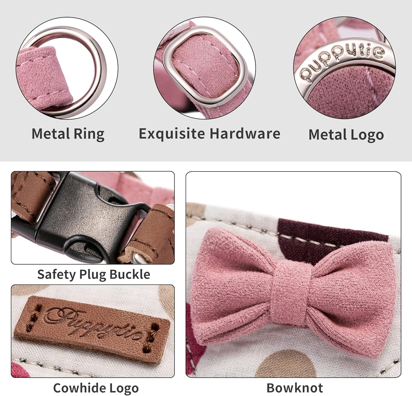 Puppytie No Pull Small Dog Harness with Multifunction Dog Leash,Lightweight Soft Adjustable No Choke Escape Proof Pet Harness Vest Pet Harness Vest,Polka dots Pink,S