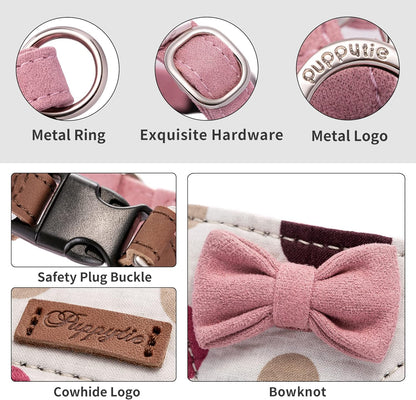 Puppytie No Pull Dog Harness with Multifunction Dog Leash,Soft Adjustable No Choke Escape Proof Pet Harness Vest for Medium Dogs,Polka dots Pink,M