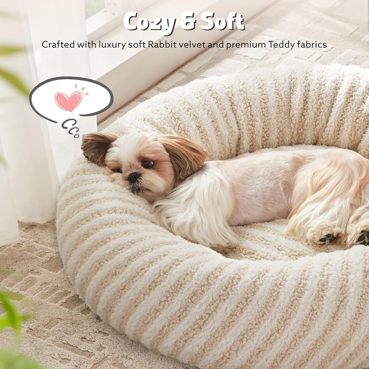 MIXJOY Dog Beds Large Sized Dogs, Washable Dogs Bed with Removable Cover, Cozy Donut Dog Ded Fluffy Plush Faux Fur Pet Bed with Anti-Slip Bottom, 36"x36"x10", White