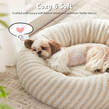 MIXJOY Dog Beds Large Sized Dogs, Washable Dogs Bed with Removable Cover, Cozy Donut Dog Ded Fluffy Plush Faux Fur Pet Bed with Anti-Slip Bottom, 36"x36"x10", White
