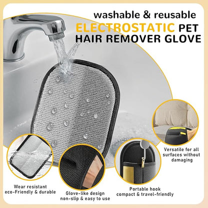Pet Hair Removal Gloves for Cats & Dogs, Reusable & Washable Electrostatic Pet Hair Remover Gloves Tool, The Magic Brush Pet Hair Remover for Laundry, Couch, Furniture, Carpet, Car Seat Surface (2pcs)