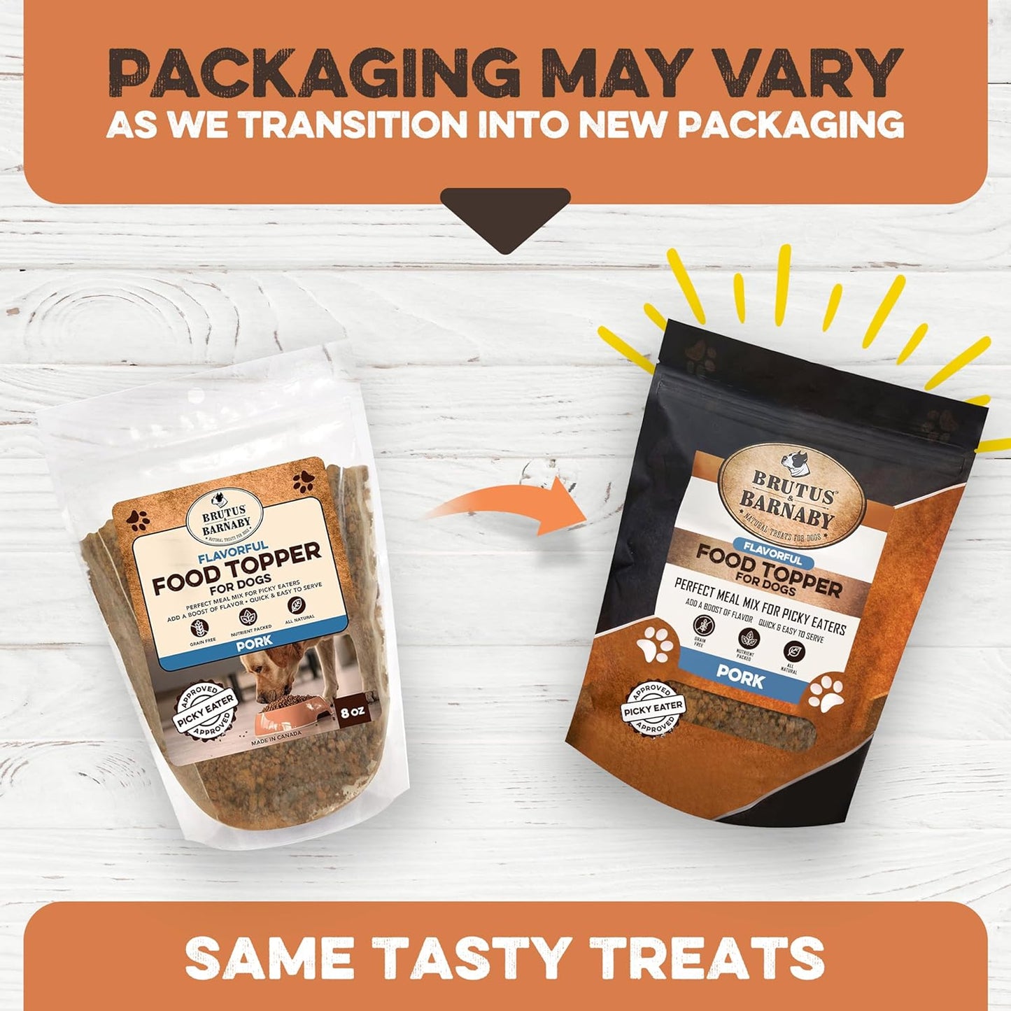 BRUTUS & BARNABY Dog Food Topper - Pork - Enhance Your Dogs Kibble with This Bacon Flavor Packed Mix - Sprinkle On Dog Food Flavoring for Picky Eaters - Just One Single Ingredient