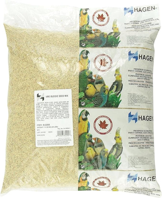 Hagen Parakeet/Budgie Staple VME Seed – Premium Blend, Nutritionally Balanced, Fortified with Vitamins & Minerals, Dust-Free Mix for Budgies, 25 lb Bag