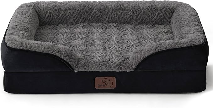 Bedsure Orthopedic Dog Beds for Small Dogs - Washable Small Dog Cat Bed Waterproof, Comfort Pet Couch Sofa with Washable Removable Cover, Pets Bed with Nonskid Bottom, Plush-Black, 24"