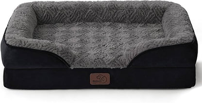 Bedsure Orthopedic Dog Beds for Small Dogs - Washable Small Dog Cat Bed Waterproof, Comfort Pet Couch Sofa with Washable Removable Cover, Pets Bed with Nonskid Bottom, Plush-Black, 24"