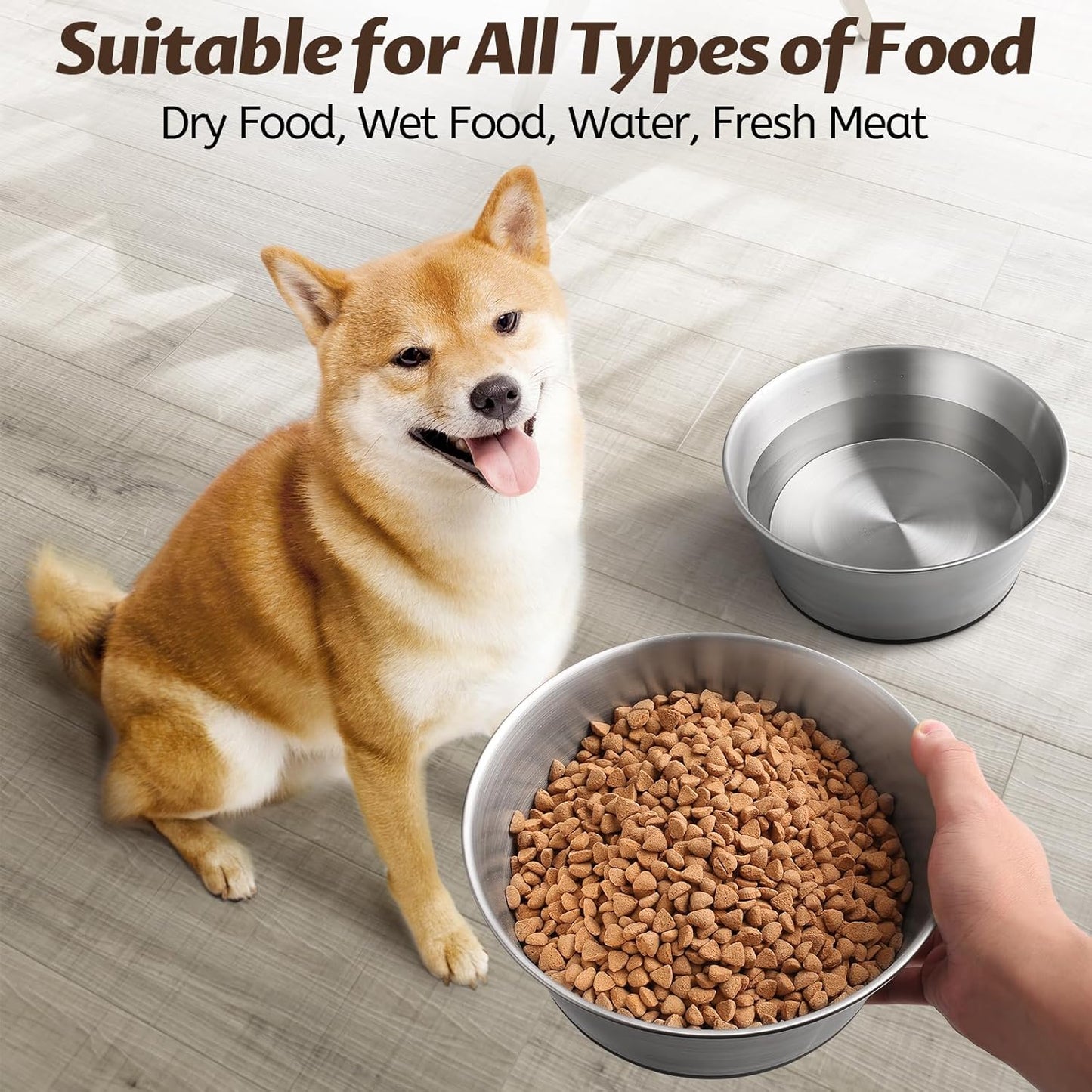 Stainless Steel Dog Bowls for Large Dogs, 64oz/8 Cups Non Slip Dog Metal Bowls, 2 Pack Food and Water Pet Bowls Heavy Duty Dishwasher Safe