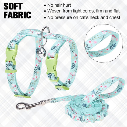 BEAUTYZOO Cat Harness and Leash Set Escape Proof for Walking, Kitten Soft Adjustable Vest Harnesses for Small Medium Large Cats, Easy Control Breathable Plaid Ribbon Nylon for Outdoor Indoor Use