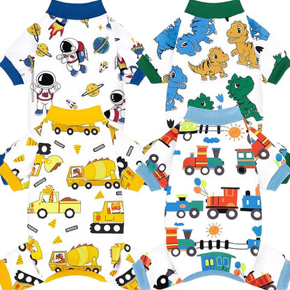 XPUDAC 4 Pieces Dog Pajamas Soft Puppy Pjs Stretchable Boy Doggie Clothes for Small Medium Dogs Cat Pet Outfits, 154-XS