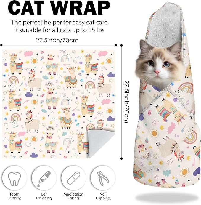 27.6"Cat Grooming Wrap, Self Adhesive Cat Wrap for Cutting Nails, Anti-Escape Calming Cat Swaddle Wrap for Medicine Ear Cleaning, Alpaca Anti-Scratch Cats Burrito Restraint Blanket, Pet Tool(6-10 lbs)