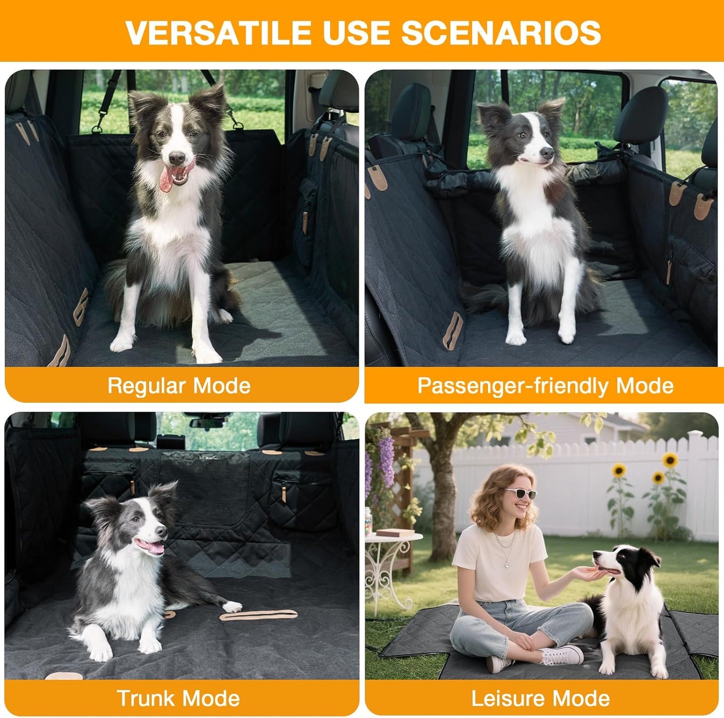 Dog Car Seat Cover, Hard-Bottom Back Seat Extender for Pets, Waterproof Nonslip Hammock for Car, Backseat Dog Bed for Cars SUVs Trucks, Car Seat Protector, Universal Fit 52 x 25 in, Black