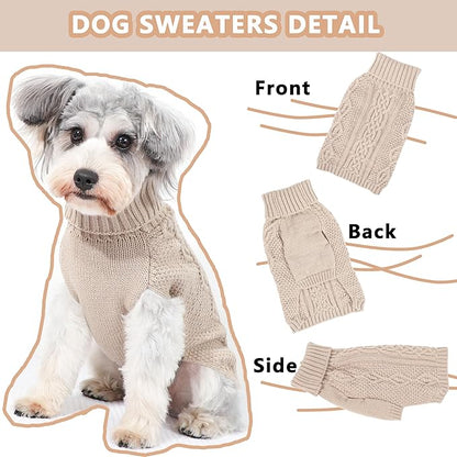 Dog Sweaters for Small Dogs Fall Winter Dog Clothes Warm Puppy Sweater Turtleneck Knitted Chihuahua Sweater Stretchy Doggy Pullover Outfit (Beige, Small)