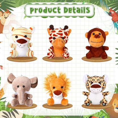 HyDren 18 Pcs Small Safari Stuffed Animals Bulk 4.8 Inch Jungle Animal Mini Plush Toy Lion Tiger Elephant Giraffe Leopard Monkey Figures for Summer, Baby Shower, Birthday Party(Lovely Style)