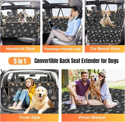 Dog Car Seat Cover for Back Seat, Larger Dog Car Bed Cover with Strong Bottom, Car Back Seat Extender Hammock for Full Size Truck/SUV Black 8 Panels Black Foot Print