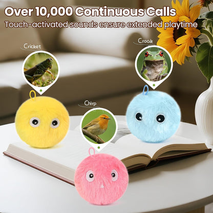 Chirping Cat Toy Balls-Upgraded 3-Pack Fluffy Interactive Kicker with 3 Lifelike Animal Sounds,Battery-Operated,Auto-Activated,Perfect for Indoor Kitty Kitten Exercise,Stimulates Play,Durable Design