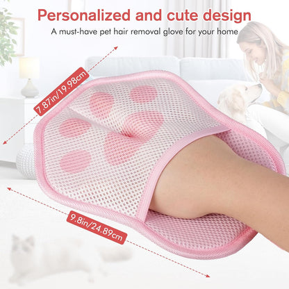 Pet Hair Removal Gloves for Cats & Dogs, 1 Pcs With Hanging Hooks, size 9.8 x 7.87 x 0.5 in, Reusable Electrostatic Pet Hair Gloves, Pet Hair Glove for Clothes, Sofas, Carpets, Car Seats (Pink)