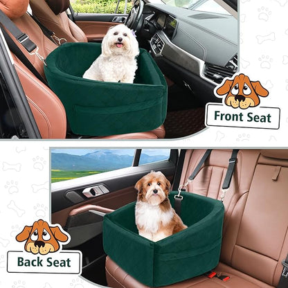 Dog Car Seat for Small Medium Dogs,Detachable Washable Dog Booster Seat Under 30lbs, Pet Car Seats Travel Bed with Storage Pockets and Safety Belt(Green)