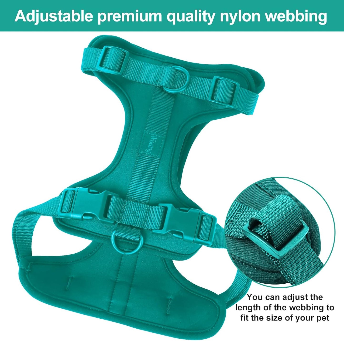 Wisedog No Pull Lightweight Dog Vest Harness with Soft and Comfortable Cushion, Breathable Mesh, for Small Medium Large Dogs Walking (L(Neck: 16.15"-20.86";Chest: 24.02"-38.19"), Emerald Green)