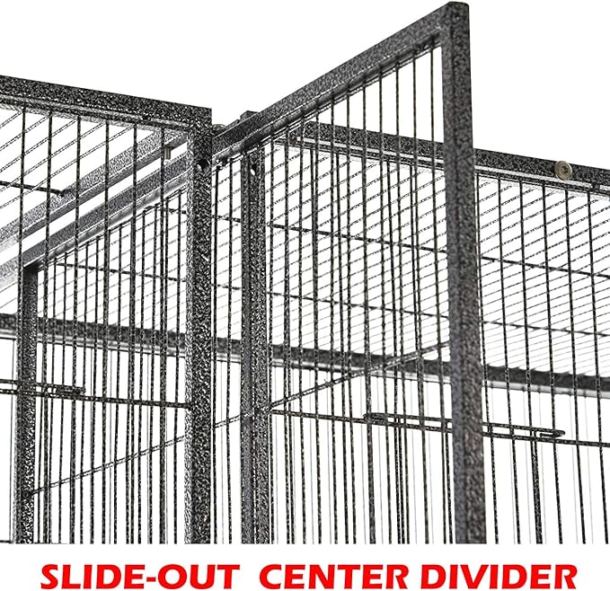 Large Double Breeding Flight Bird Wrought Iron Double Parrot Bird Cage Slide Out Center Divider Side Nesting Box Doors Cockatiel Conure Removalbe Rolling Stand
