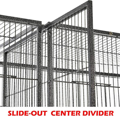 Large Double Center Divider Birdhouse Treehouse Bird Flight Parrot Breeder Cage Feeder Doors Side Breeding Nest Doors Easy Clean Pull Out Tray with Removable Rolling Stand